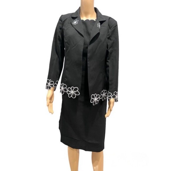 Anthony Richards Women 2-Piece Set Suit Embroidered Blazer & Dress Black Sz 10P - Picture 1 of 16